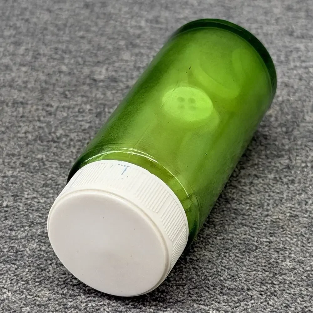 Old Lime Green Glass Medicine Bottle Jar Lot Small Sewing Craft Buttons Bundle